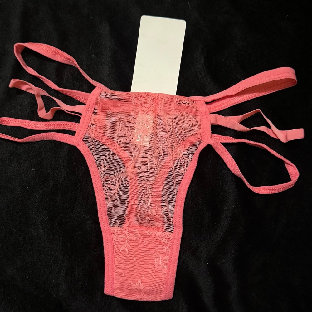 Elegant Pink Lace Thong